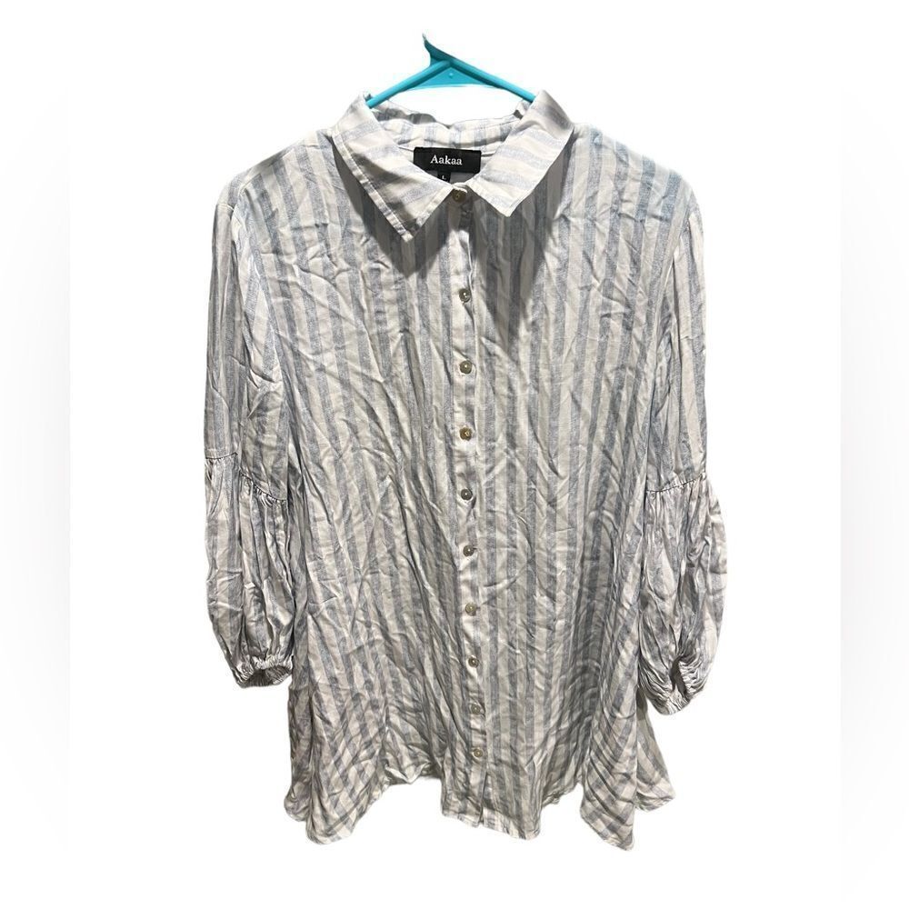 Aakaa striped rayon button front shirt dress size large